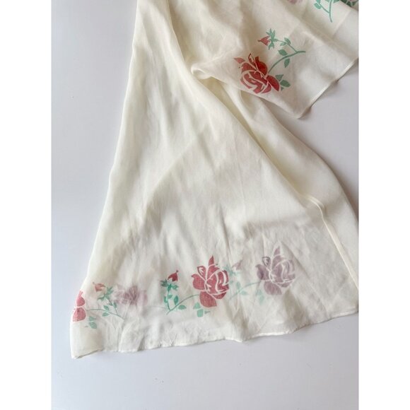 Vintage 60's Ivory Rose Print Silk Chiffon Bell Sleeve Bolero Blouse, One Size - Picture 8 of 10